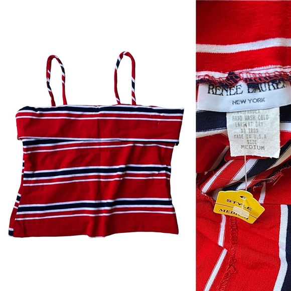 Vintage 90s nautical red crop top spaghetti strap stripe top small - Picture 3 of 5